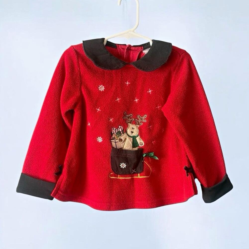 Vintage Buster Brown Girls Size 4 Red Knit Long Sleeve Black Collar Button
